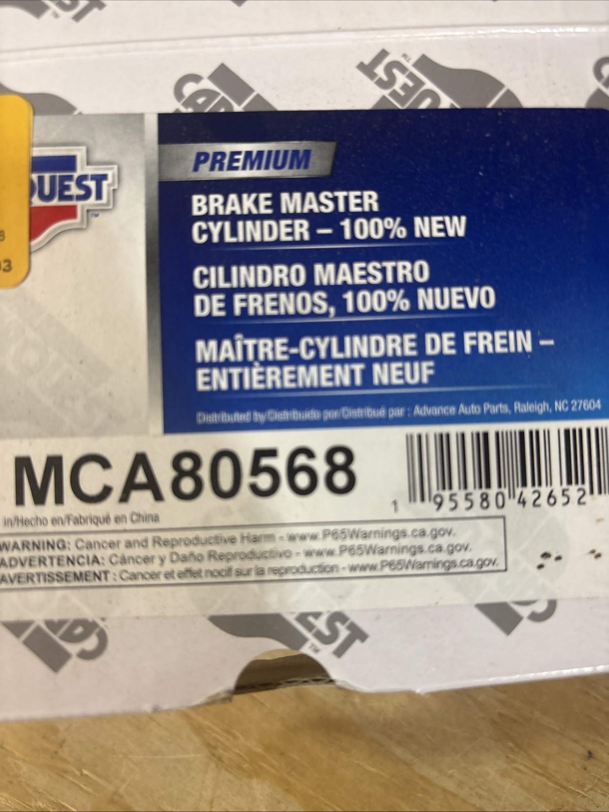 Carquest Premium Brake Master Cylinder MCA80568 N.O.S