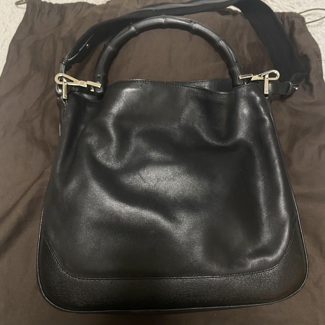 GUCCI Bamboo Black Leather 2-Way Shoulder Bag