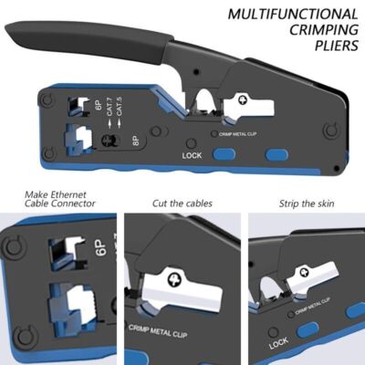 Hiija RJ45 Crimp Tool Kit, RJ45 Crimper Cat6 Krimptang Ethernet Crimper met 50 STKS Cat5e Cat6 Connectors, 50 STKS Covers