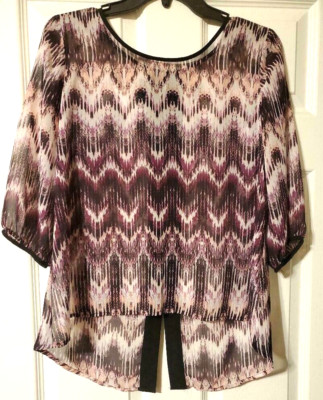 NWOT Women s BCX Purple and Black Semi Sheer Blouse   Size M
