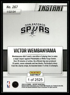 2023-24 Panini Instant Victor Wembanyama ROOKIE CARD 1/2525 SP