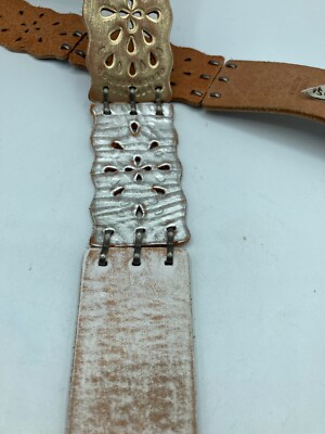 Fossil Women Leather Belt Boho White Gold Silver Link Flower  display picture 2