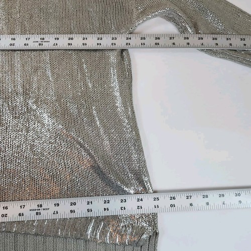 Club Monaco Womens Boat Neck Club Sweater Sz Medium Silver Metallic Shimmer Top - Picture 9 of 19