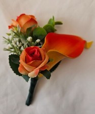 Orange calla lilly and Rose Bridal Wedding Groom buttonhole corsage