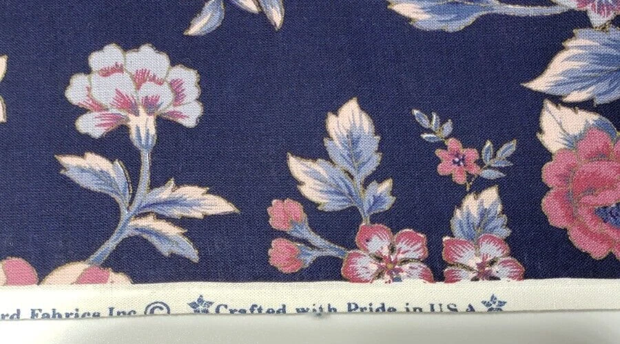 Vintage Joan Kessler Fabric 2 Yards + 4" Concord Fabrics Blue Floral Pinks - Image 3 of 4