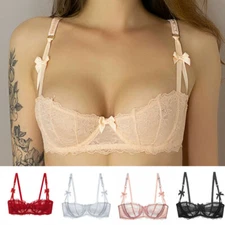 Demi Cup Plunge Ladies Bras Unlined Brassiere Lace Sheer Sexy Lingerie Underwear