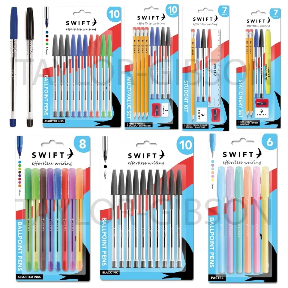 SWIFT Ballpoint Pen Biros Pens Blue Black Red Green Multi Colours Biro Pack