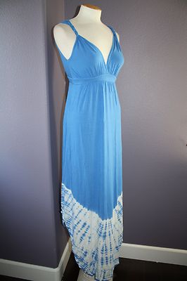 NWT Gypsy 05 La Ba Dee Blue Tie Dye Deep V Bamboo Twist Strap Maxi Dress M $143