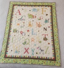 Baby Quilt Coverlet Bedding Unisex Reversible Alphabet Animals 33.5" x 41.5"
