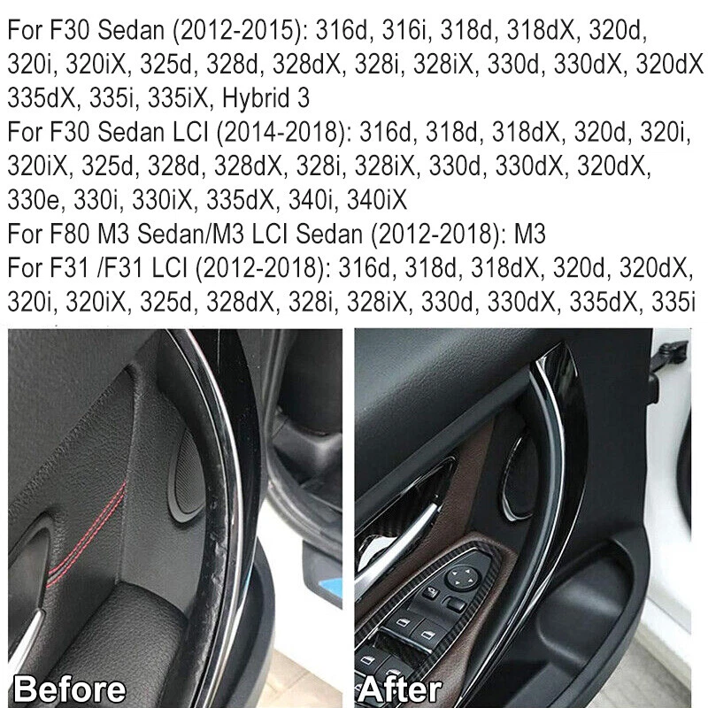 Par de cubiertas interiores de manija de puerta aptas para BMW F30 F35 328i 328Li 335i 335Li 2012-2018 Foto 2 de 4