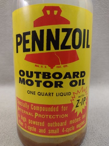 Vintage PENNZOIL OUTBOARD MOTOR OIL One Qt. Glass Bottle Empty