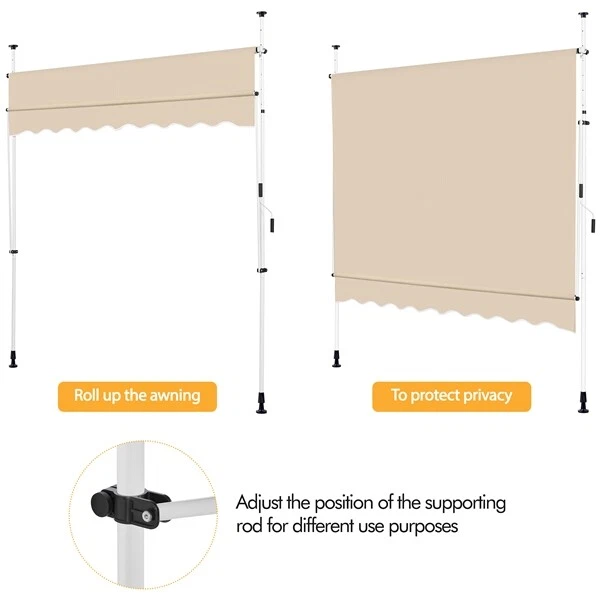 Store Banne Manuel Auvent Rétractable Hauteur Réglable sans Percement Balcon - Photo 3/4