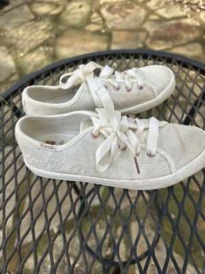 Keds For Kate Spade Shoes Girls Size 13M Kickstart Script Ivory Glitter 