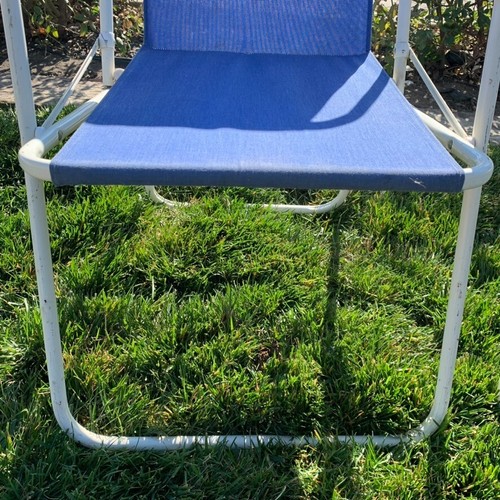 2 Vintage Dan Gamel RV Fabric Blue Folding Lawn Camp RV Airstream Chairs Retro - Picture 5 of 24
