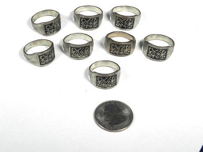 Vtg Lot 8 Fixed Size Target JS METAL PREMIUM CHINESE GOOD LUCK RINGS 1930's-40's