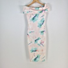 NEW City Goddess womens bodycon dress size 8 bodycon pink floral stretch 079926