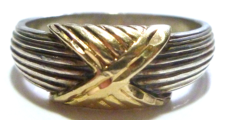 DESIGNER SIGNED STERLING SILVER SOLID 10K GOLD "X… - image 1