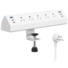 Desk Clamp Power Strip USB C Under Desk Mount 5 Plug 40W Fast Charging