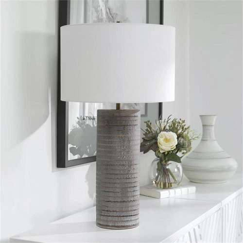 Uttermost Monolith Ceramic and Iron Table Lamp in Pewter/Antique Brass - Picture 8 of 10