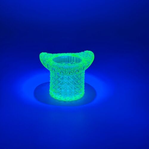 Uranium Glass Top Hat Toothpick Holder Diamond Point Pattern