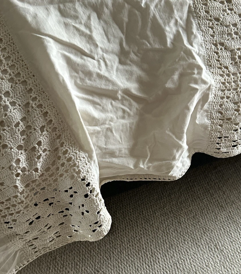 "Mesa o colcha de lino de encaje de algodón de ganchillo de colección blanco crudo 84""x122""" Foto 3 de 4