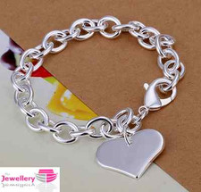 925 Sterling Silver Single Heart Charm Bracelet Jewellery Womens Ladies Gifts