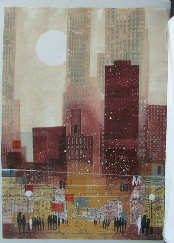 Mid Century Vintage Mixed Printing Technique on Paper City Sights 1983 - 第 1/6 張圖片