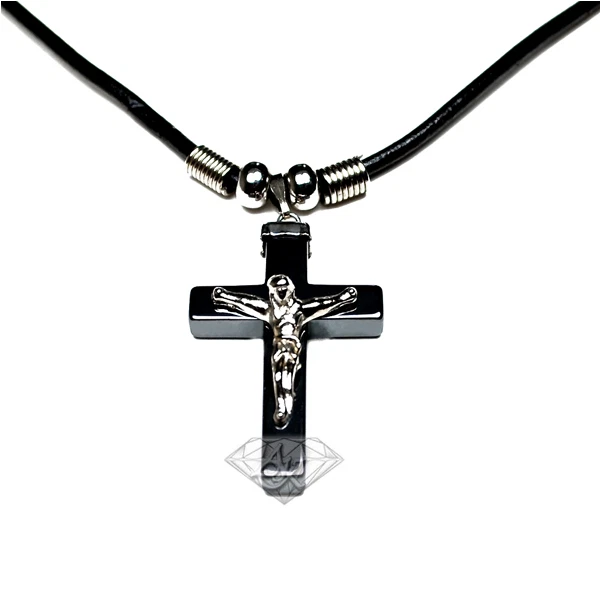Collar colgante cruz crucifijo hematita Accents Kingdom para hombre Foto 2 de 4