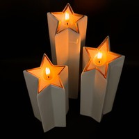3Er Set Sternkerzen Aus Keramik Mit Led Beleuchtung & Timer - Weihnachten Rosé