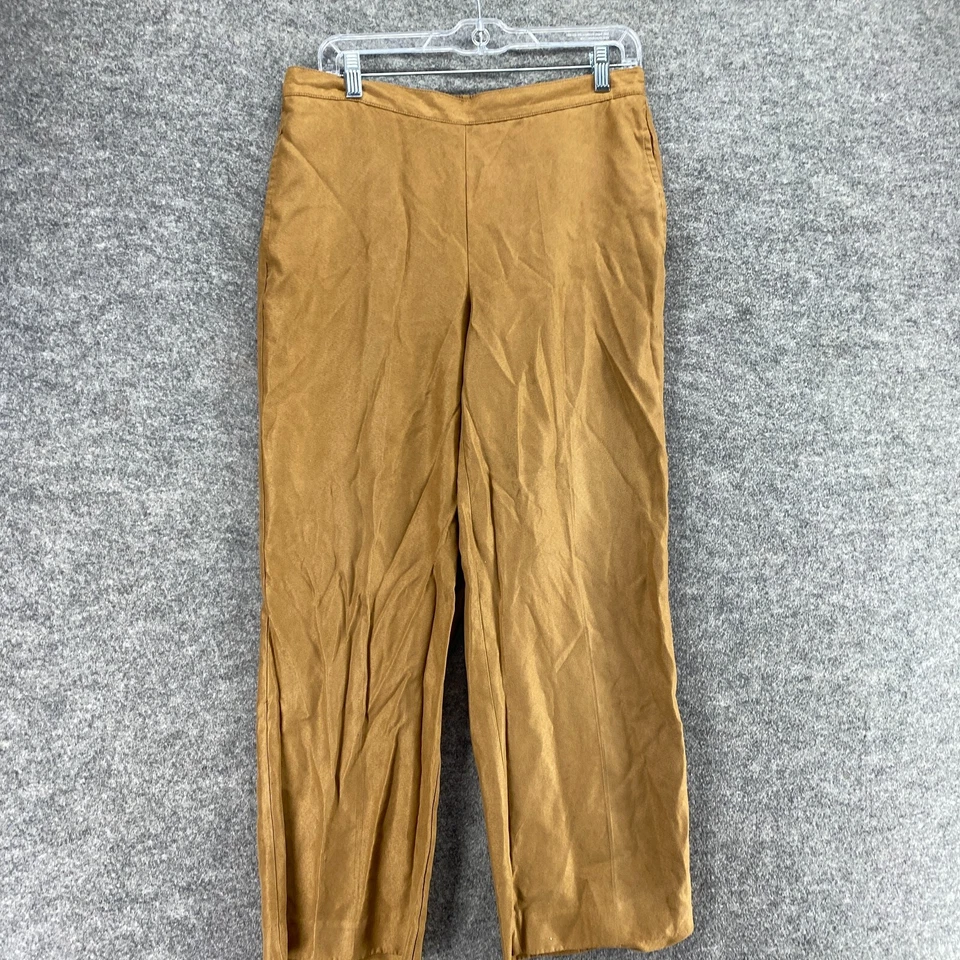 Pantalones chinos Alfred Dunner para mujer 10P Petite marrón tiro alto frente plano Foto 3 de 4