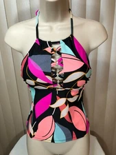 Hula Honey Wireless Tankini XS Halter High Neck Swim Top Jungle Print Juniors