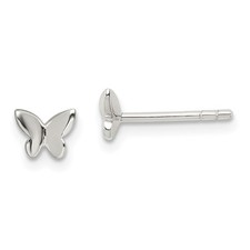 Sterling Silver Polished Butterfly Children's Post Stud Earrings L-4.8 mm