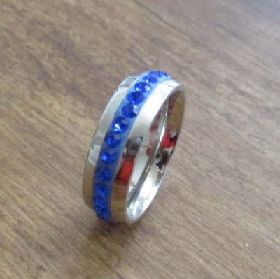 Edelstahlring Ring Bandring silber mit blauen Steinen