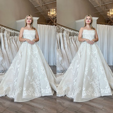 Gorgeous Wedding Dresses Strapless Lace Appliques Sweep Train Bridal Gowns