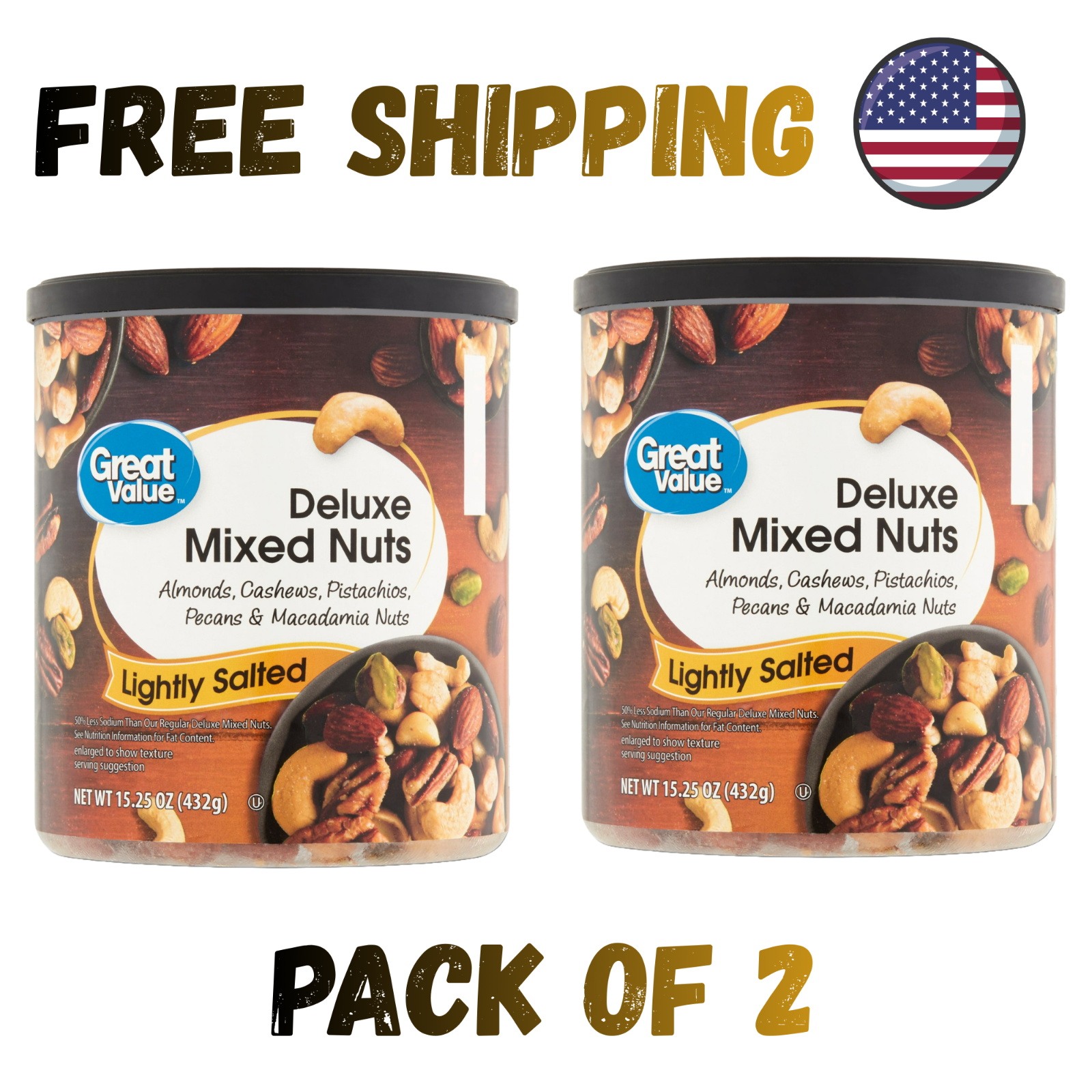Great Value Lightly Salted, Deluxe Mixed Nuts, 15.25 oz 2 PACK | eBay