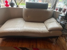 grey/beige with black trim leather sofa and chaise longue