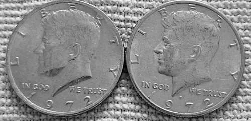 2- 1972 Kennedy half dollar coins 1P &1D