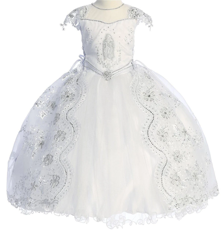 Virgen María Bordado Manga Gorra Tul Lentejuelas Boda Bebé Infantil Niña Bauti... Foto 4 de 4