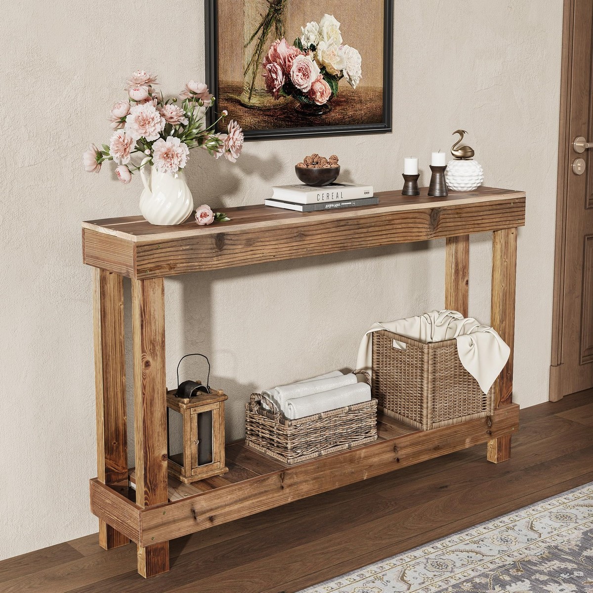 46-Inch Long Console Table, Farmhouse Console Sofa Table, Solid