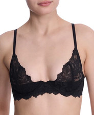NEW  60 NATORI 724327 PEONY UNLINED LACE UNDERWIRE DEMI BRA BLACK 32D