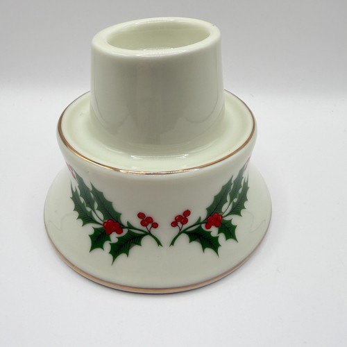 1986 All The Trimmings Porcelain Holly Berry Christmas Hurricane Lamp BASE ONLY