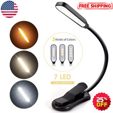 7 LED Book Light - USB Rechargeable, 3-Level Adjustable Clip-on Reading Lamp