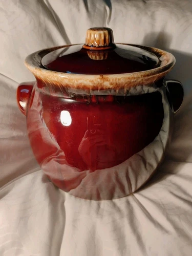 Vintage Hull USA Oven Proof Pottery Brown Drip Glaze  Bean Pot w/Lid
