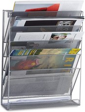 Hanging Magazine Rack Wall Mounted Document Holder 6 Tier Mesh Metal Silver