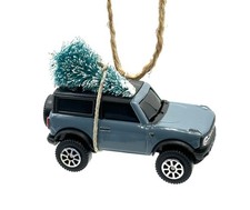   Maisto 2021 Ford Bronco blue Handmade Christmas Ornament w/Mini Tree