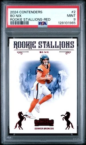 2024 PANINI CONTENDERS ROOKIE STALLIONS RED #2 BO NIX ROOKIE CARD POP 9 PSA 9