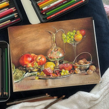 Color pencil & Oil pastel Still life drawing