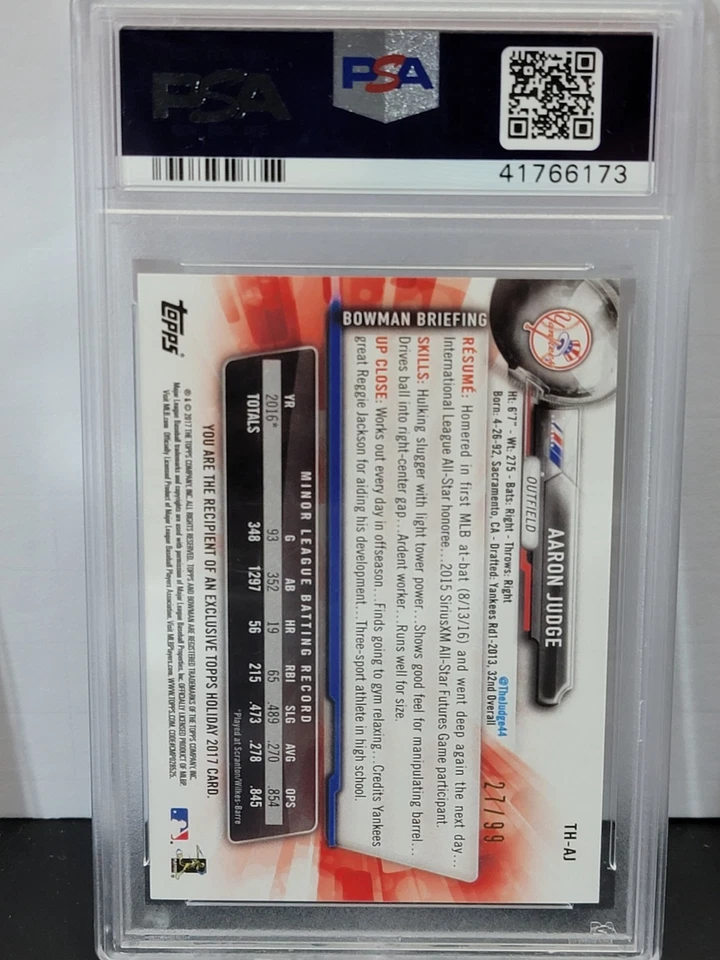 2017 Topps Holiday Aaron Judge Bowman Rookie Green Holiday Sweater PSA 10 - Image 2 of 3