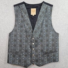 Wah Maker Western Vest Mens M Gray Geometric Frontier Cowboy USA Made