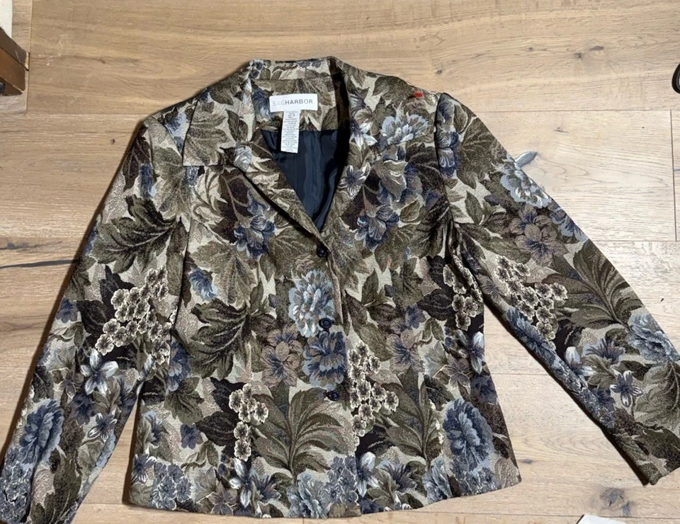 Chaqueta Blazer Para Mujer Vintage Sag Harbor Talla 14 Verde Salvia Marrón Foto 2 de 4